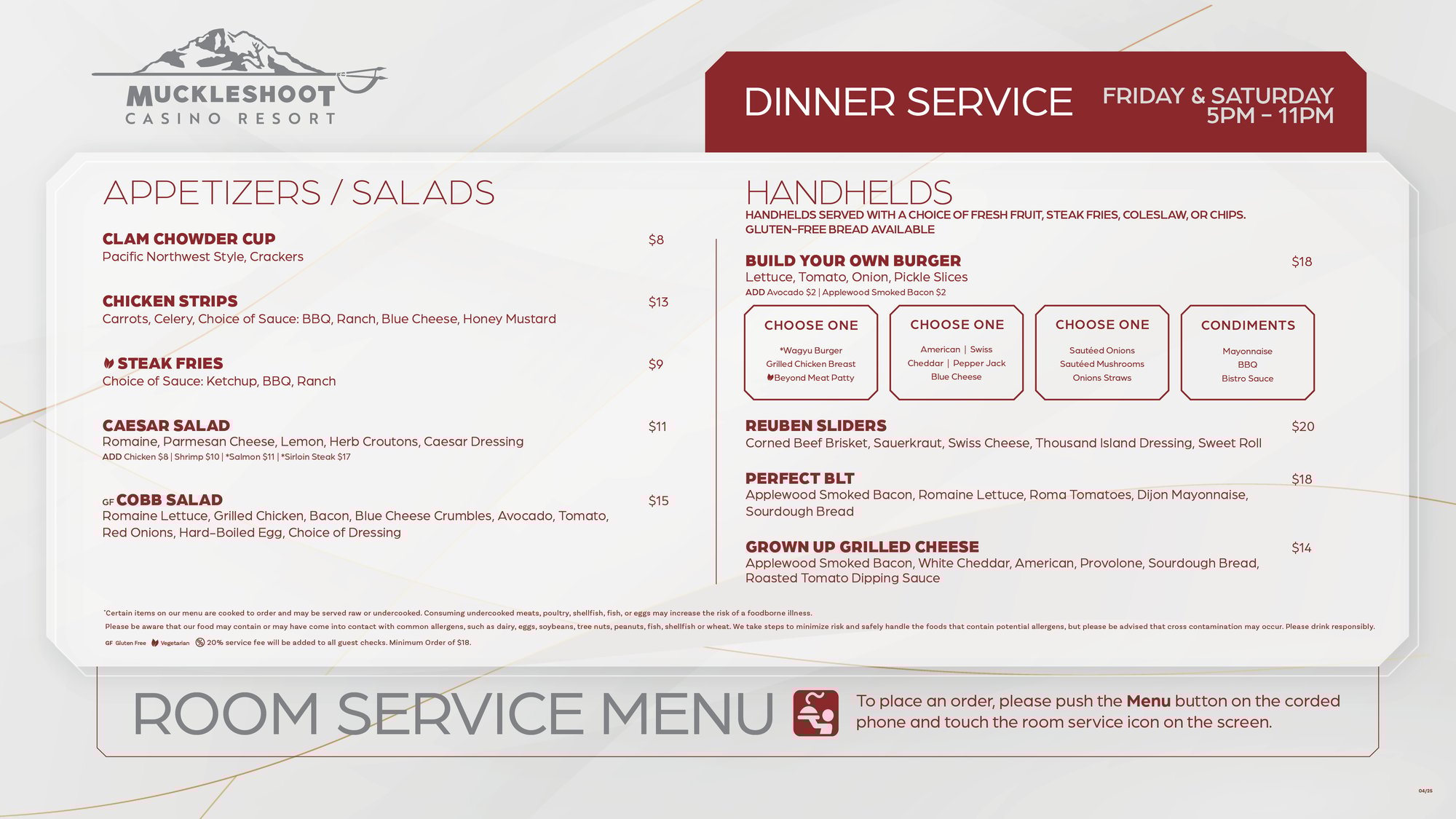 Room Service - Dinner Service Page 1